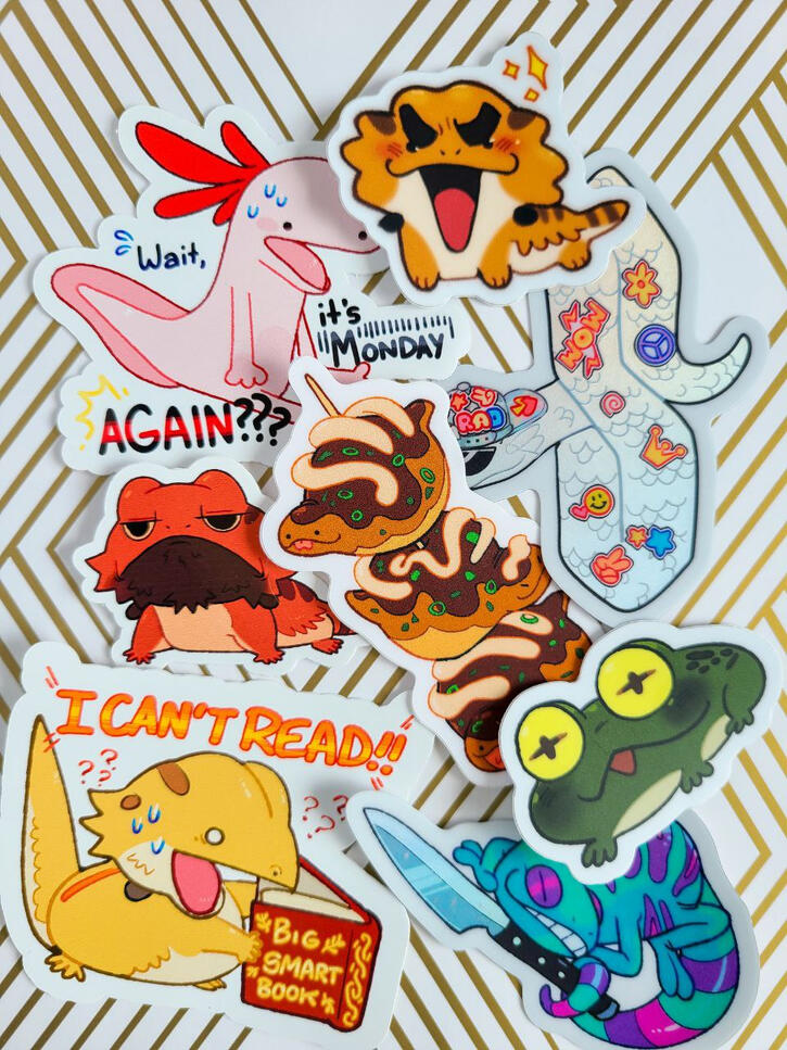 A sticker of a green frog dressed in a brown cowboy outfit with a red bandana. It is sticking out it's red tongue.