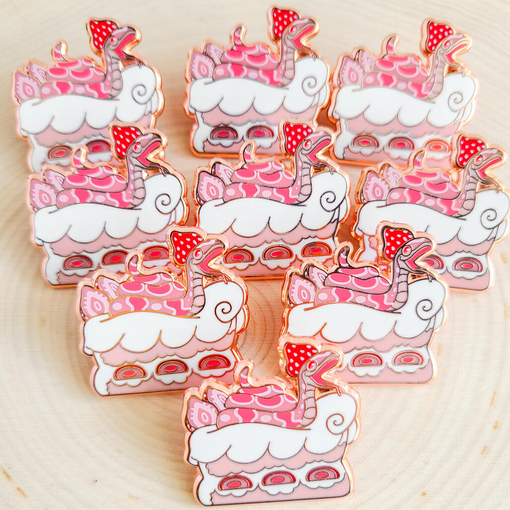 Strawberry Short Snake Enamel Pin